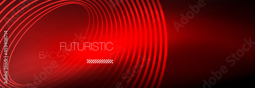 Dark abstract background with glowing neon circles. Trendy layout template for business or technology presentation, internet poster or web brochure cover, wallpaper