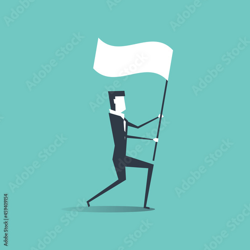 Businessman waves the white flag of defeat.
