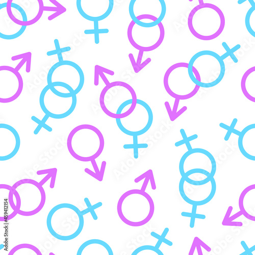 LGBT seamless pattern of male and female simbols on white background. Mars and Venus icons. Vector sexual orientation and gender  photo