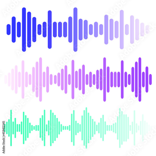 The set of equalizer waves isolated on white background. Colorful gradient vector illustration.