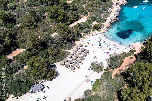 Spain, Balearic Islands, Mallorca, Aerial view of Cala Sa Nau beach in summer