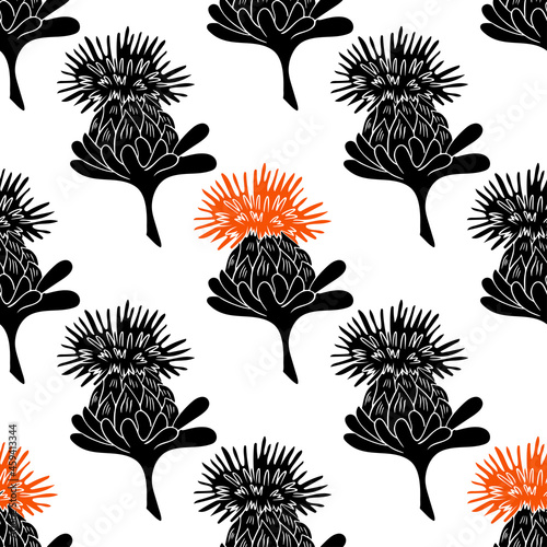 Valokuva Safflower silhouette seamless pattern