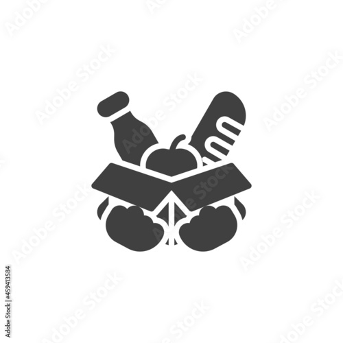 Hand holding product box vector icon