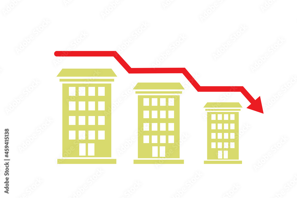 Fototapeta premium Property market bubble illustration with houses and chart