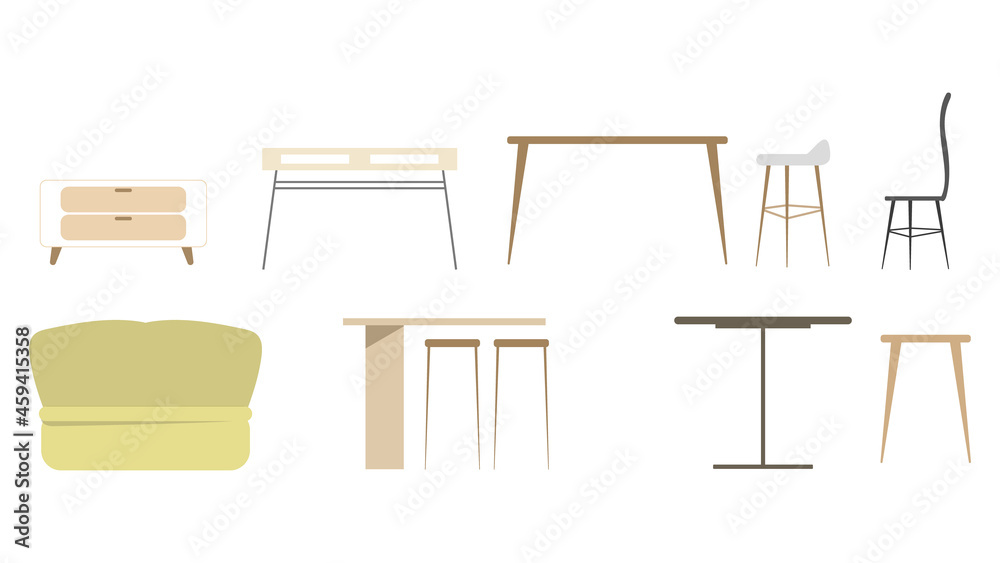 Set Table, chair, sofa , symbols vector cartoon design isolated on white background , Flat cartoon flat style. illustration Vector EPS 10 Set Table, chair, sofa , symbols vector cartoon design isolated on white background , Flat cartoon flat style. illustration Vector EPS 10