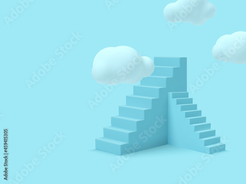 3d realistic style blue stairs with clouds. Success or growth concept. Vector illustration.