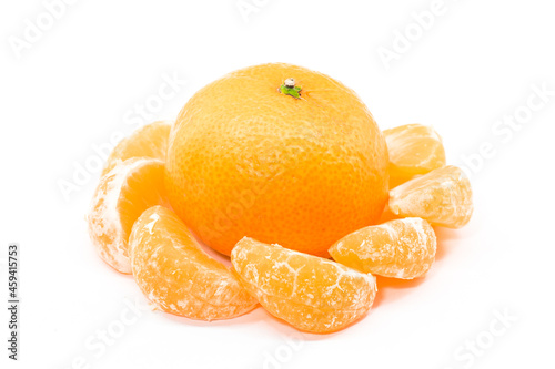 tangerine and tangerine slices on a white background