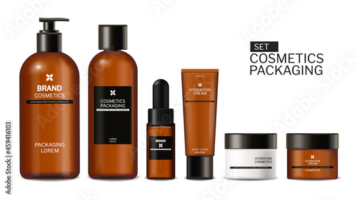 Hair care products mock up. Mask and conditioner bottles vector realistic. Pr...