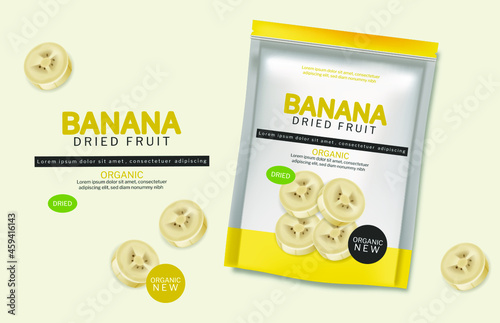 Banana dried organic fruits Vector realistic. Advertise banner mock ups