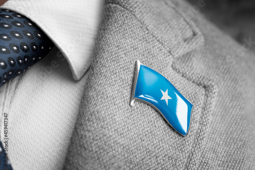 Metal badge with the flag of Somalia on a suit lapel