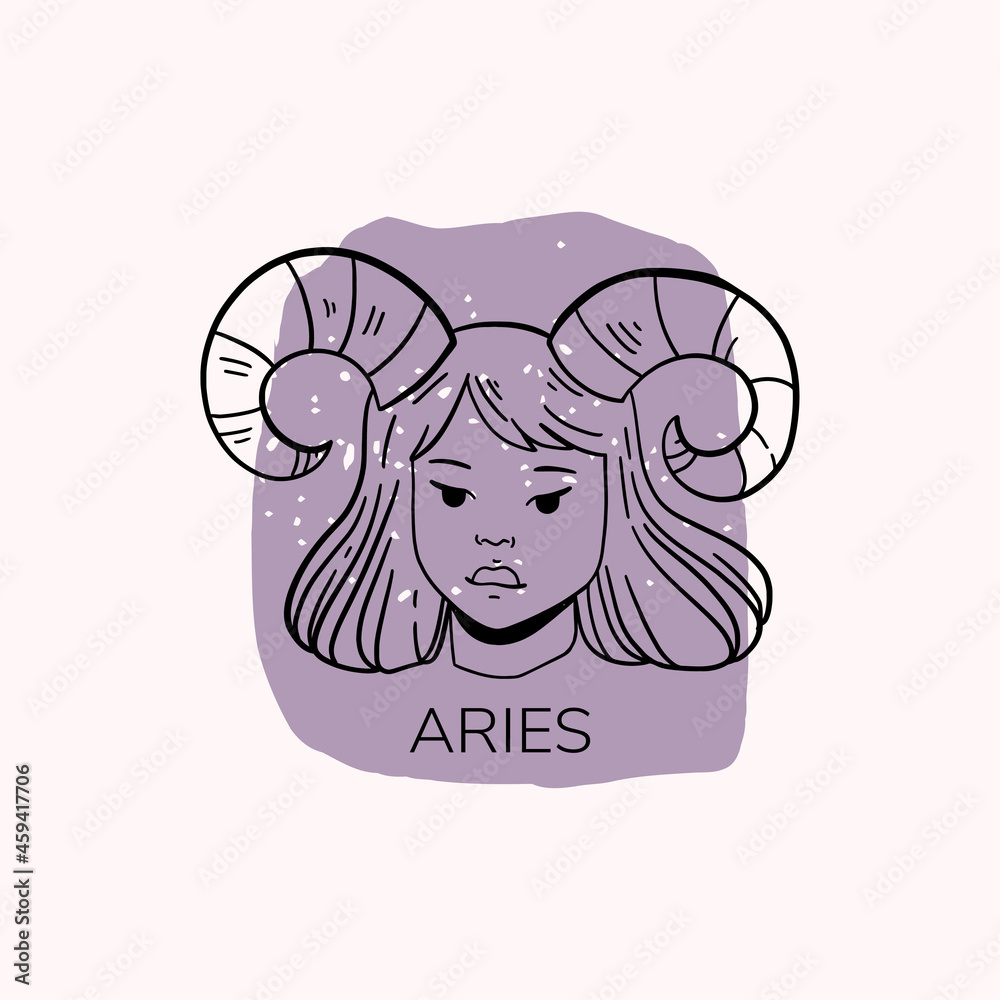 Obraz premium Zodiac sign Aries with girl. Trendy vector illustration.