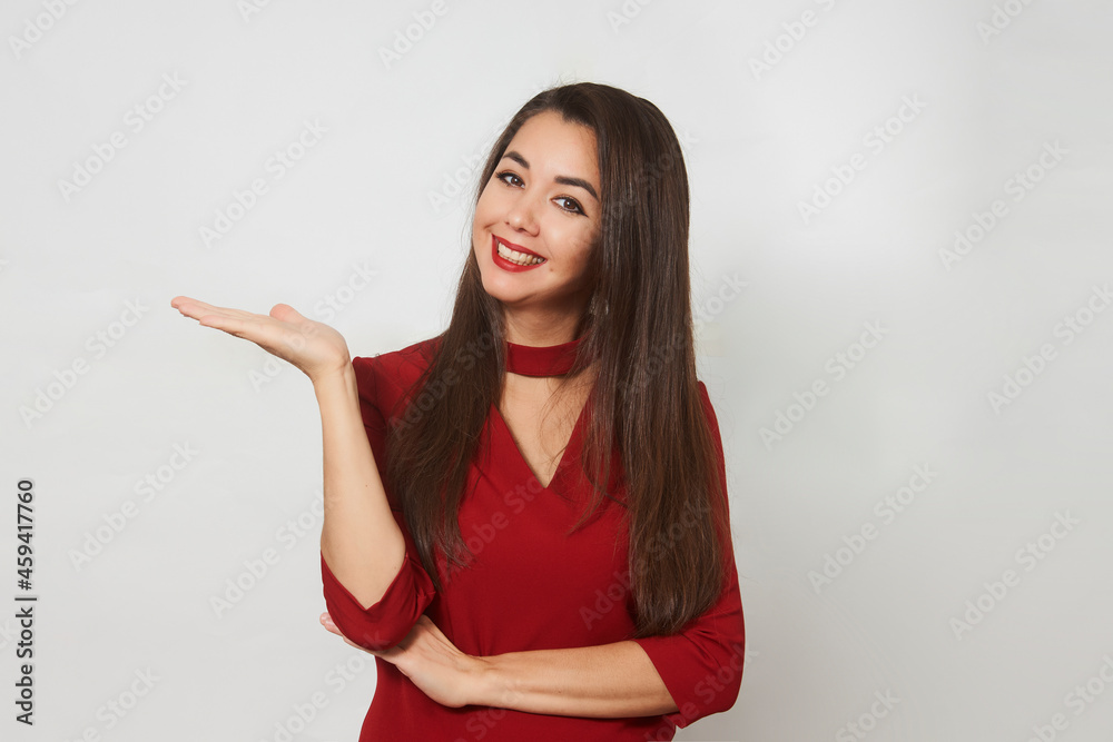 Young woman showing welcome gesture, close-up Young woman showing welcome gesture, close-up