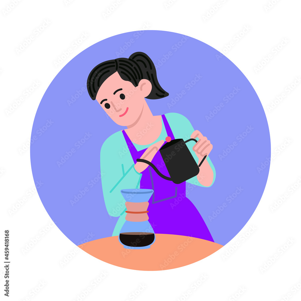Female barista brewing coffee vector illustration Female barista brewing coffee vector illustration