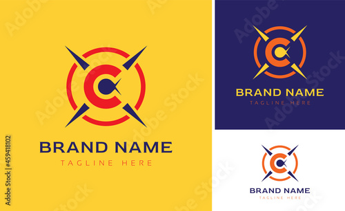 Creative Logo using letters C, X, O for brand business using colors Orange, Blue and Yellow with logo variations of branding designs