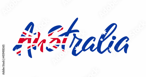 Australia lettering. Australian flag. Vector illustration. calligraphy with flag