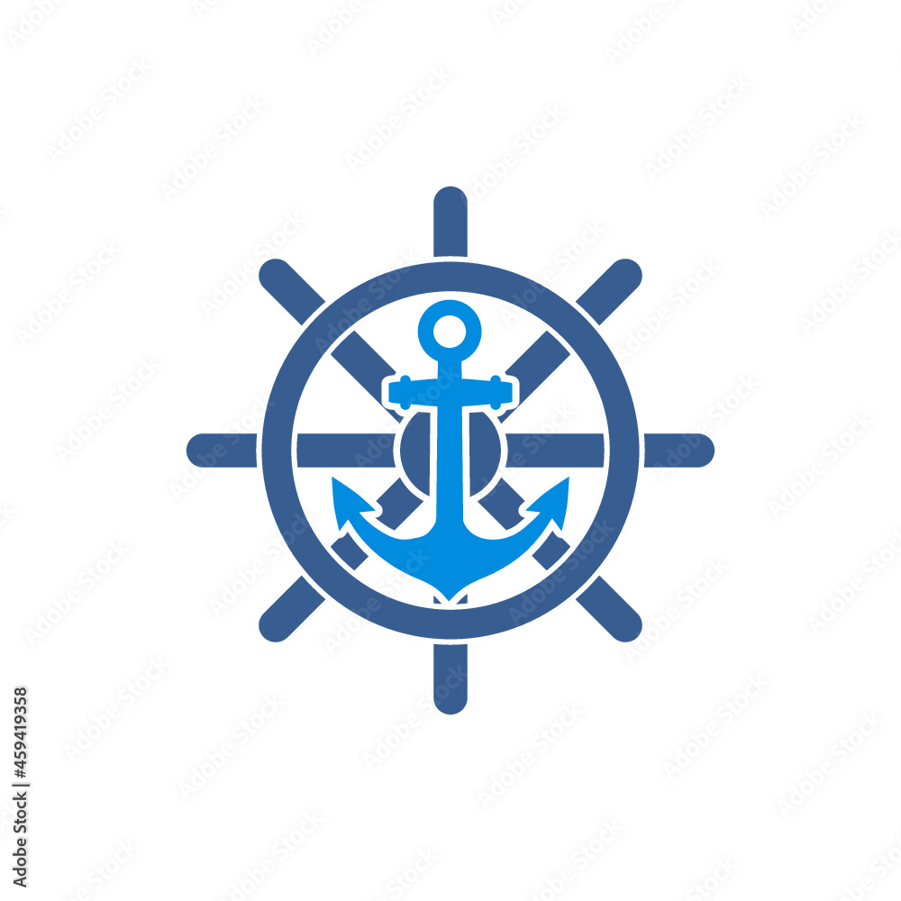 Steering Wheel with anchor icon isolated on white background Steering Wheel with anchor icon isolated on white background