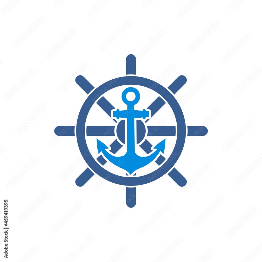 Steering Wheel with anchor icon isolated on white background Steering Wheel with anchor icon isolated on white background