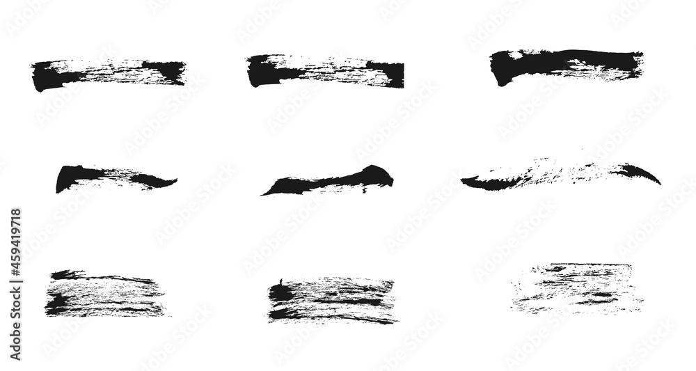 Vector black paint strokes. Freehand drawing brush ink elements. Vector paintbrush set