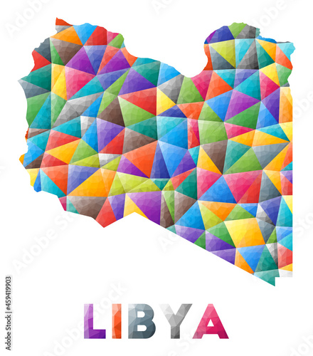 Libya - colorful low poly country shape. Multicolor geometric triangles. Modern trendy design. Vector illustration.