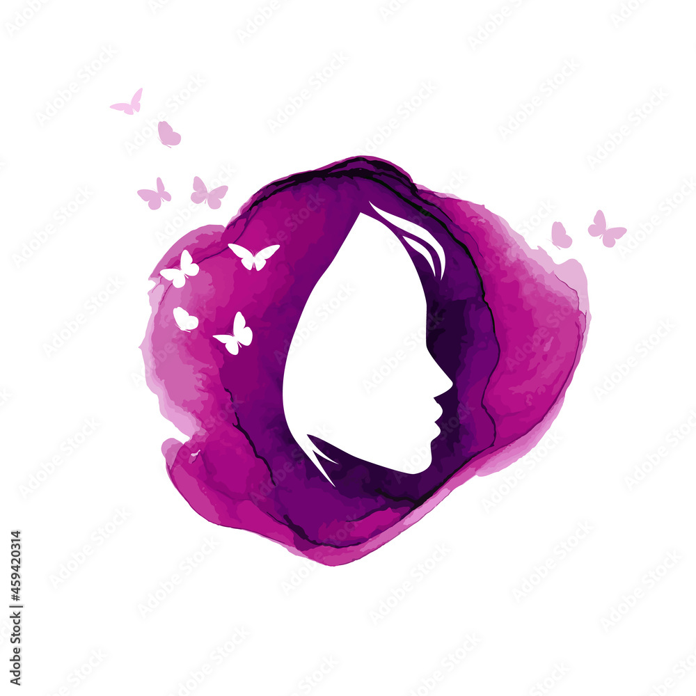 Fototapeta premium Watercolor girl face with butterflies . Vector illustration