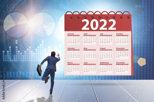 Businessman in the calendar concept of year 2022