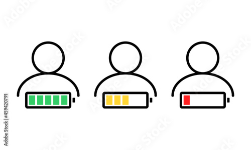 User profile with battery icon. Human energy. Illustration vector