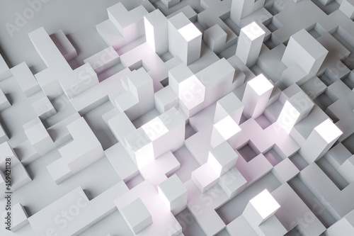 Abstract white geometric wallpaper with cubes. Design and landing page concept. 3D Rendering.
