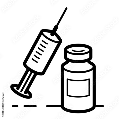 Vaccination theme vector illustration of a syringe with vial isolated over white, epidemic or pandemic coronavirus covid 19 or flu or SARS or any other vaccine, pharmacology concept.