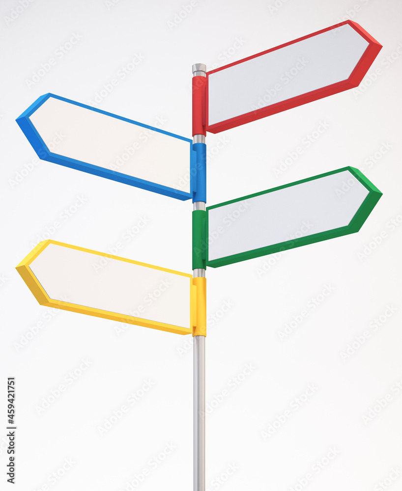 3d blank colorful directional arrow road signs with white background,3d Illustration background 3d blank colorful directional arrow road signs with white background,3d Illustration background
