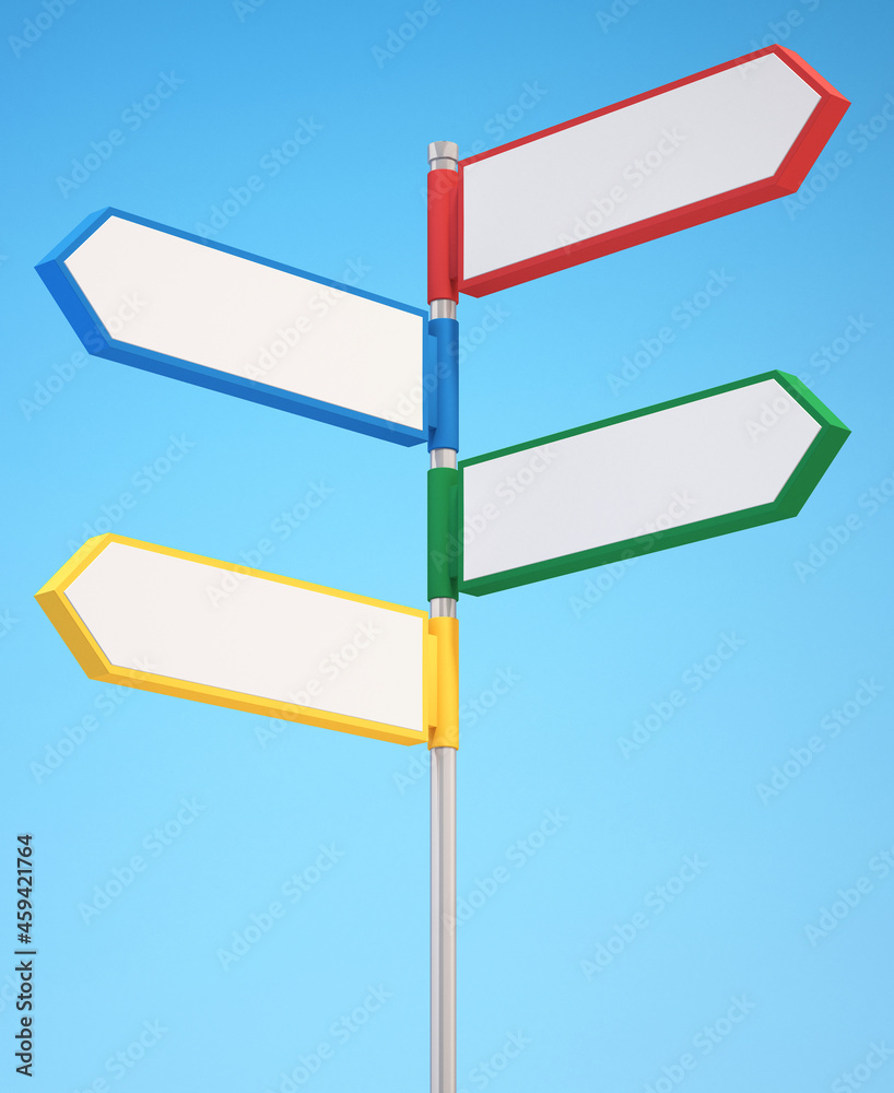 3d blank colorful directional arrow road signs with white background,3d Illustration background 3d blank colorful directional arrow road signs with white background,3d Illustration background