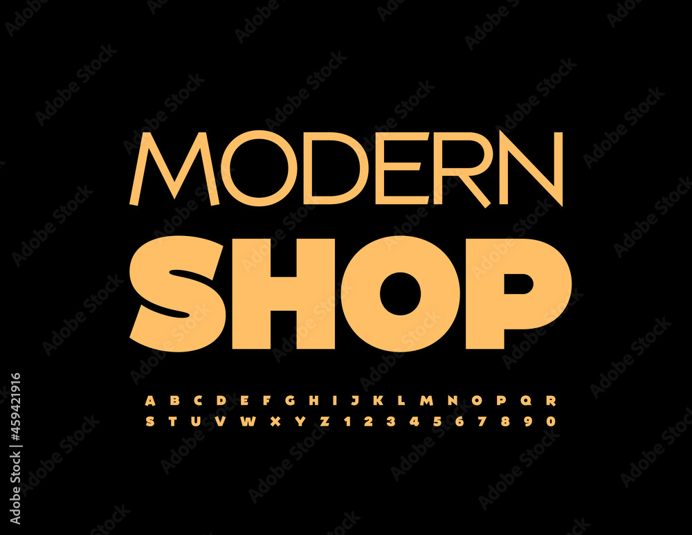 Obraz premium Vector business logo Modern Shop. Stylish modern Font. Artistic set of Alphabet Letters and Numbers