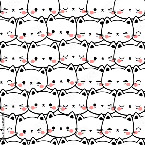 Seamless pattern background wallpaper with cute kitty cat cartoon doodle