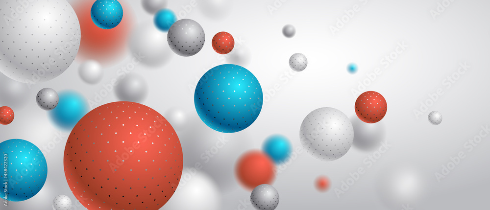 Abstract dotted spheres vector background, composition of flying balls decorated with dots, 3D mixed realistic globes, realistic depth of field effect. Abstract dotted spheres vector background, composition of flying balls decorated with dots, 3D mixed realistic globes, realistic depth of field effect.