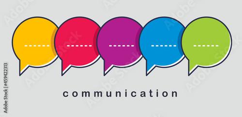 Communication concept shown with speech bubbles vector illustration, conference or briefing, blog public discussion, let’s talk.