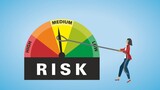 Risk scale. Try to hold down danger. Finance and economy concept. Vector illustration. Dimension 16:9, EPS10.