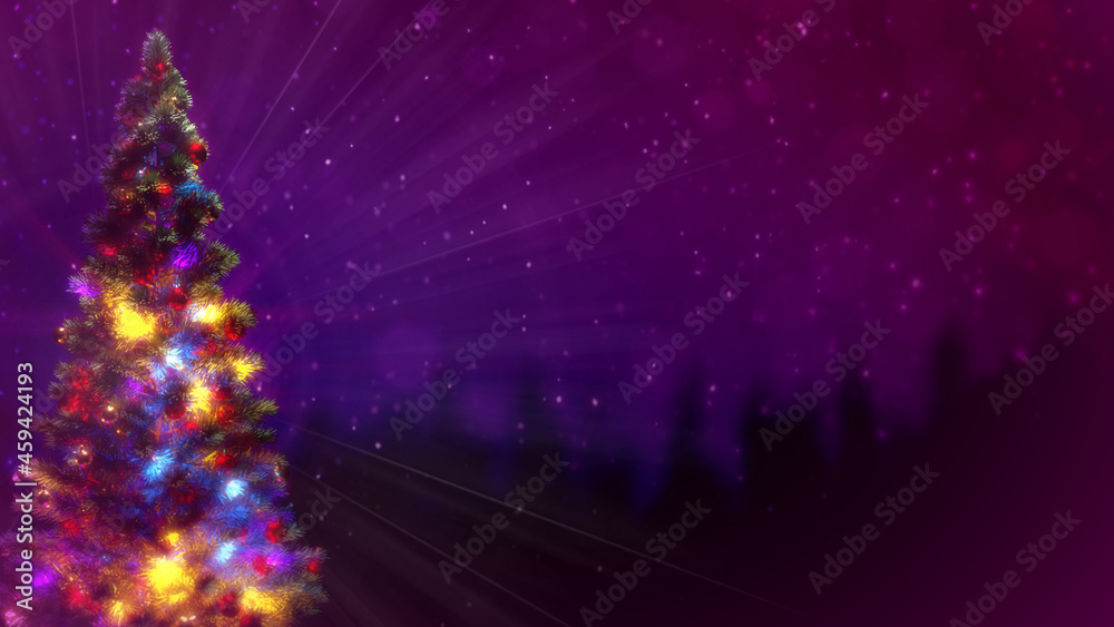 decorated christmas pine and night woods with free space - conceptual abstract 3D illustration decorated christmas pine and night woods with free space - conceptual abstract 3D illustration