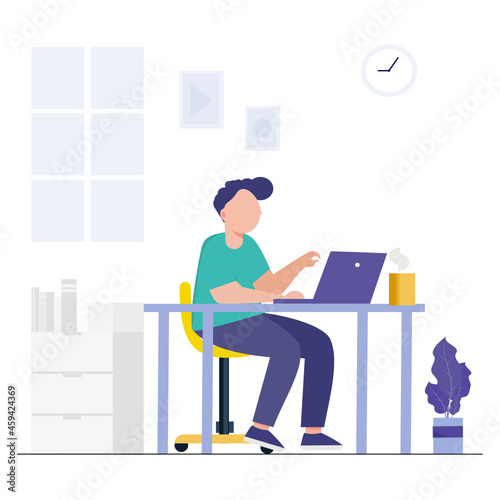 The man sitting on the chair and working inside home office.vector design.