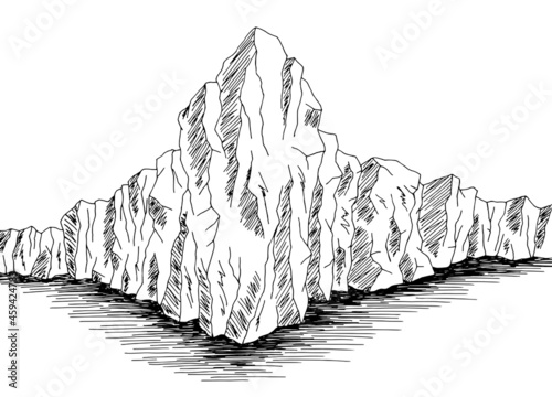 Cliff sea coast graphic black white landscape sketch illustration vector