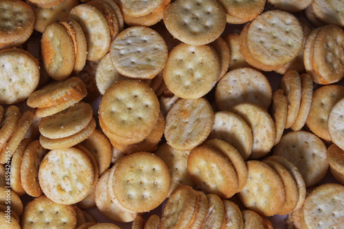 Pile of Cheese Sandwich Snack Crackers Close up