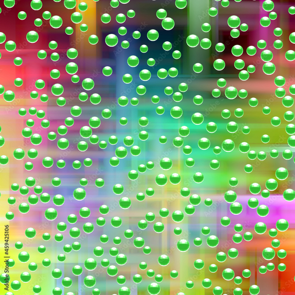 Green bubbles spheres, abstract background with bubbles
