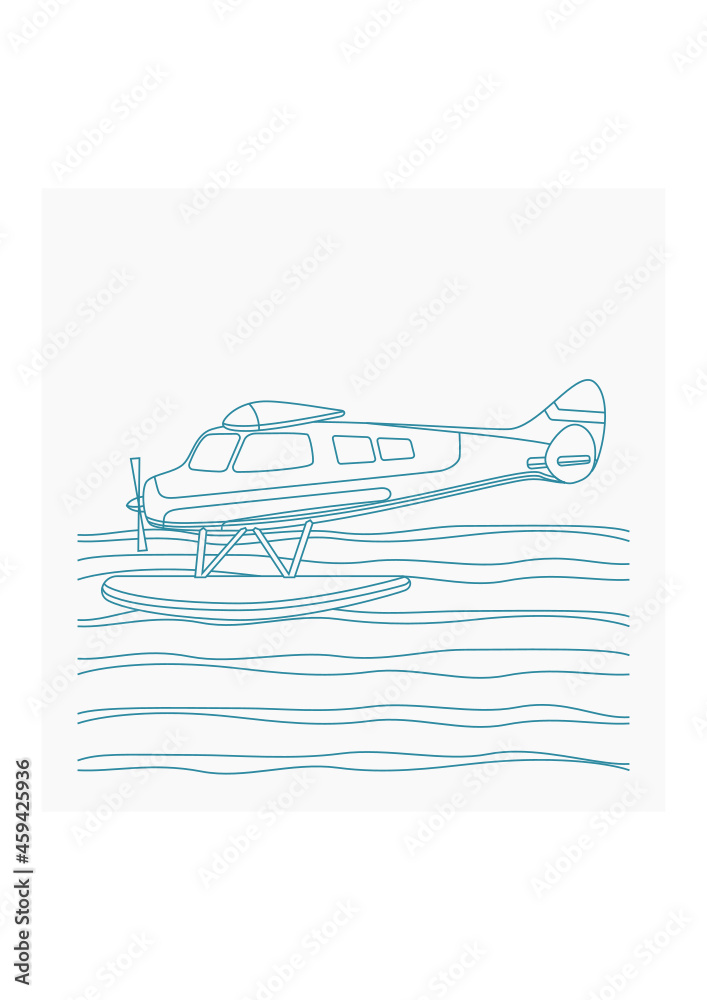 Editable Side View Pontoon Plane Flying Over a Wavy Lake Vector Illustration in Outline Style for Transportation or Recreation Related Design Editable Side View Pontoon Plane Flying Over a Wavy Lake Vector Illustration in Outline Style for Transportation or Recreation Related Design
