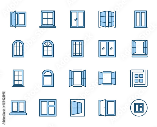 Window set line icons in flat design with elements for web site design and mobile apps. Collection modern infographic logo and symbol. House vector line pictogram