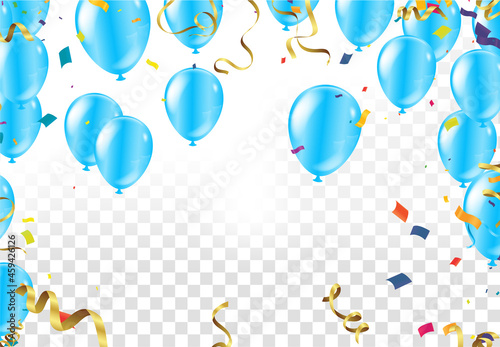 Festive card with flying balloons on a bright background, vector party, celebration for anniversary border