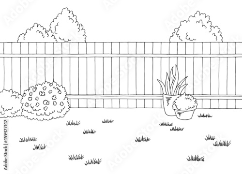 Backyard garden graphic black white sketch illustration vector 