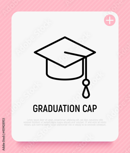 Mortarbosrd, academic cap thin line icon. Modern vector illustration of school, college or university symbol.
