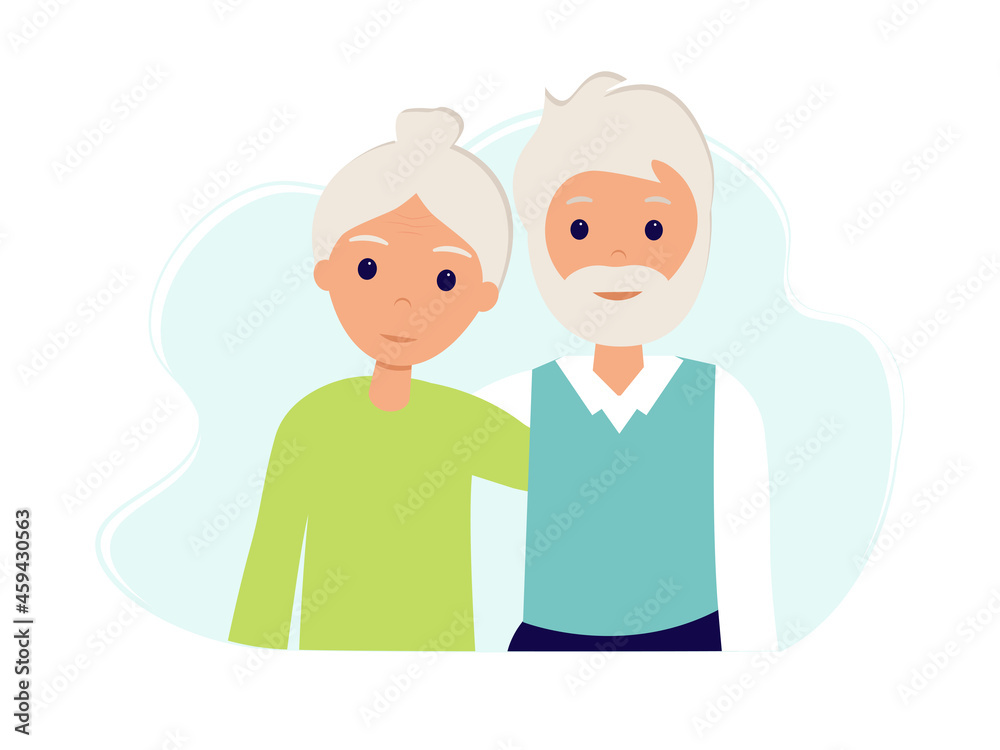 International Day of Older Persons. Old couple. Happy pensioners together. Vector Illustration in flat style