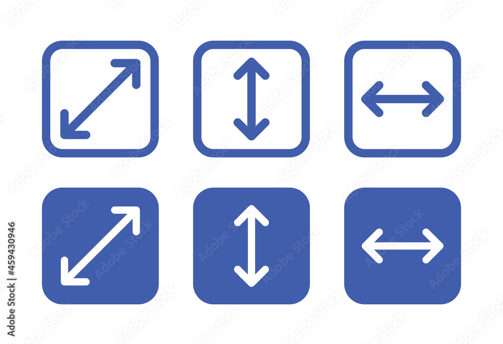 Size, width and height icon. Extend and enlarge button vector symbol illustration. Size, width and height icon. Extend and enlarge button vector symbol illustration.