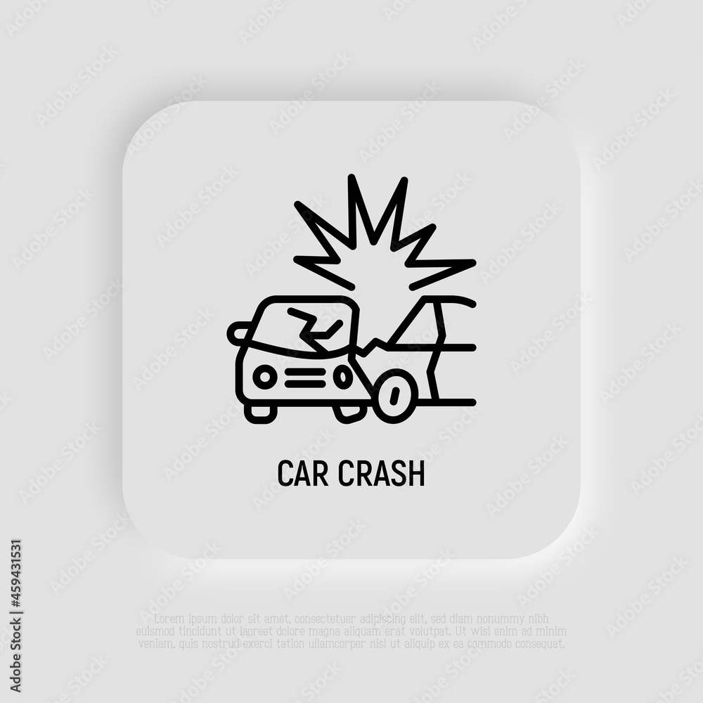 Car accident thin line icon: two cars are crashed each other. Modern vector illustration.