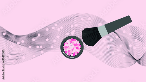 vector of makeup accessories. flat image of brush and face powder. view from above