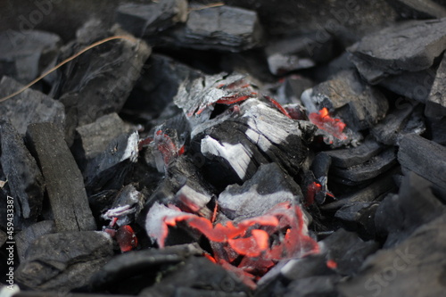 burning charcoal on a barbecue